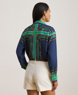 Petite Belting Print Polka-Dot Shirt