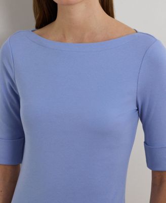 Petite Boat Neck Elbow-Sleeve Top