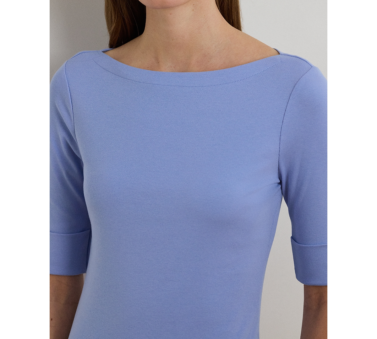 Lauren Ralph Petite Boat Neck Elbow-Sleeve Top