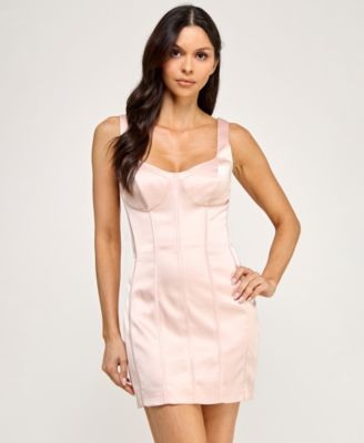 Juniors' Strappy Corset Sweetheart Neck Mini Dress