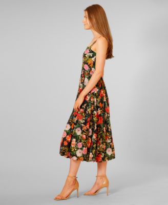 Women's Square Neck Floral Midi Dress