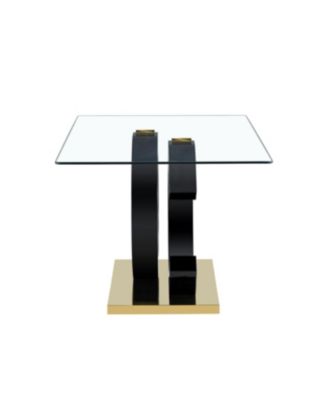Glass Dining Table with OC-Shaped Black MDF Legs & Gold Base