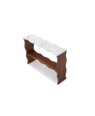  Whisper of Waves Modern Console Table w/ White Marble-Pattern Top, Walnut Brown