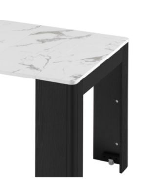 Extendable Dining Table with 3 Leaves & Rolling Island (Black/Marble White)