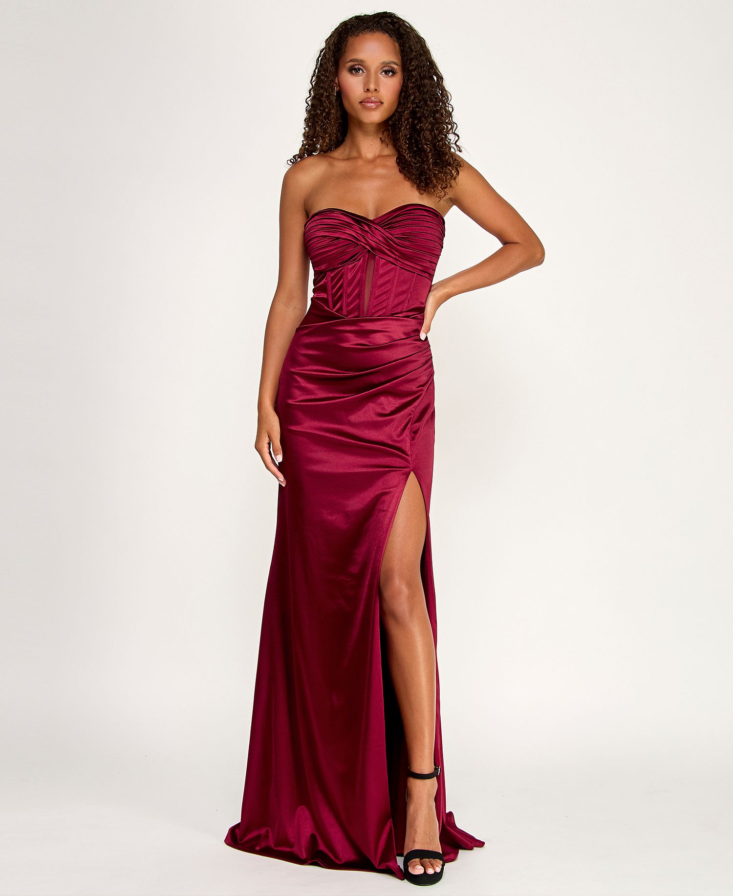 KATIA RAE Juniors' Satin Strapless Crisscross Corset Gown only