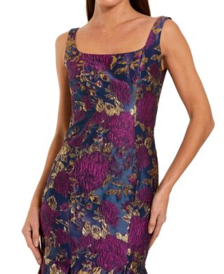 Women's Sleeveless Floral Brocade Trumpet Gown