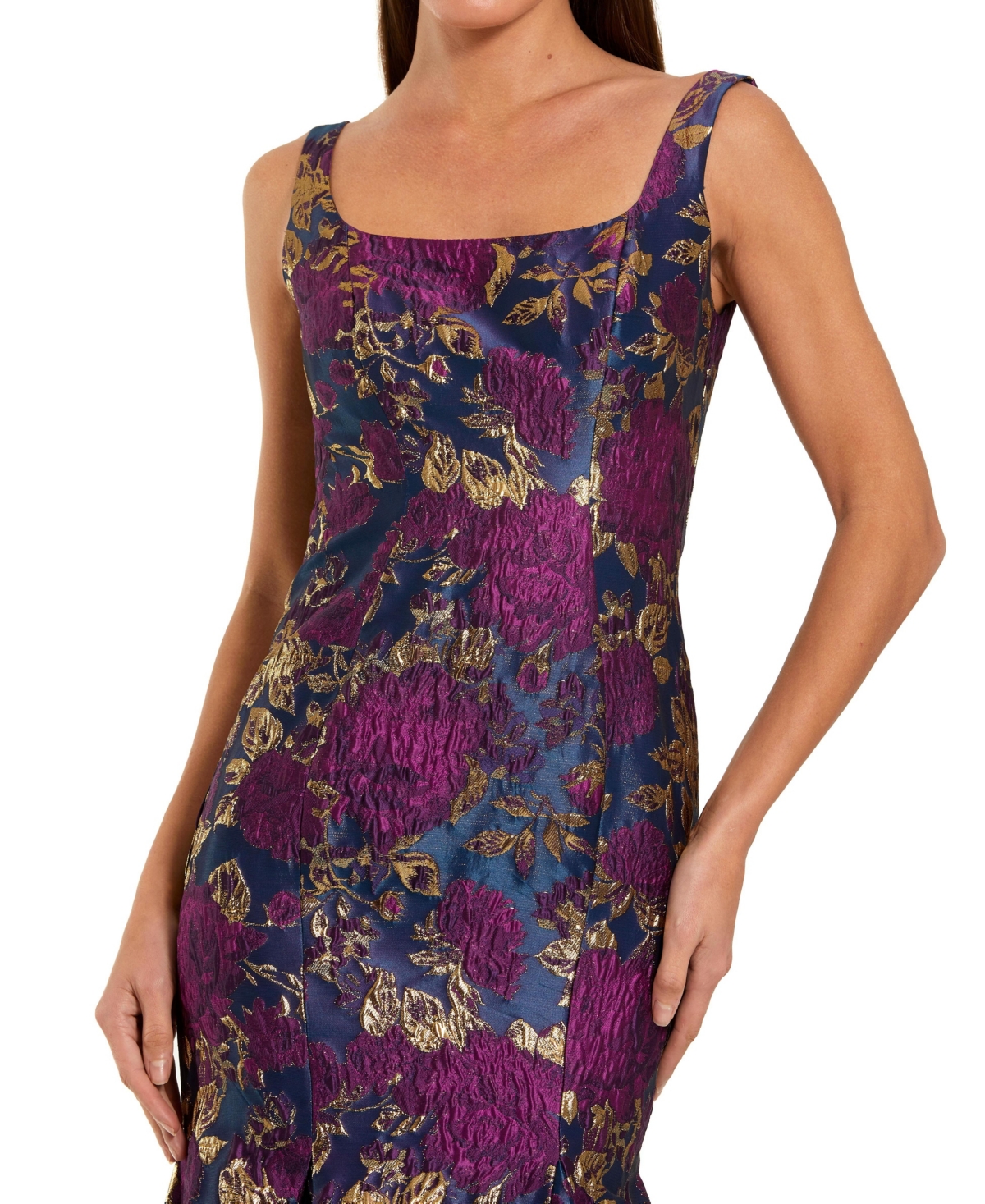 Mac Duggal Women's Sleeveless Floral Brocade Trumpet Gown