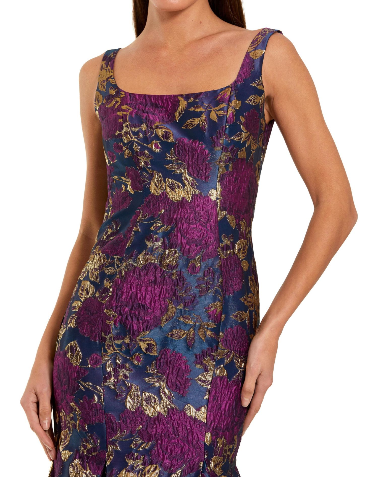 Women's Sleeveless Floral Brocade Trumpet Gown