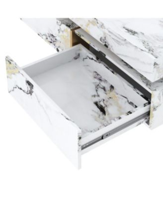 Modern Marble Coffee Table with 4 Drawers, White, 43.3