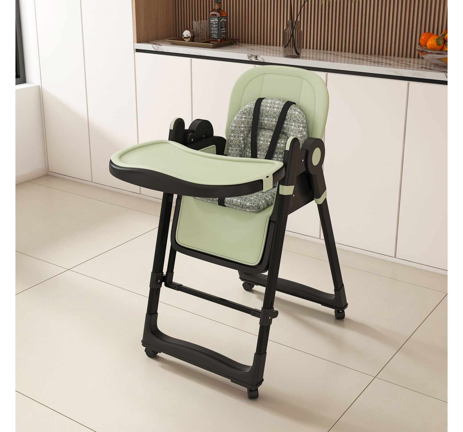 Convertible Baby High Chair to Rocker with 5-Point Harness (Dark Green