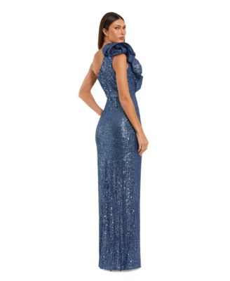 Women's One Shoulder Sequin Ruffle Detail Gown