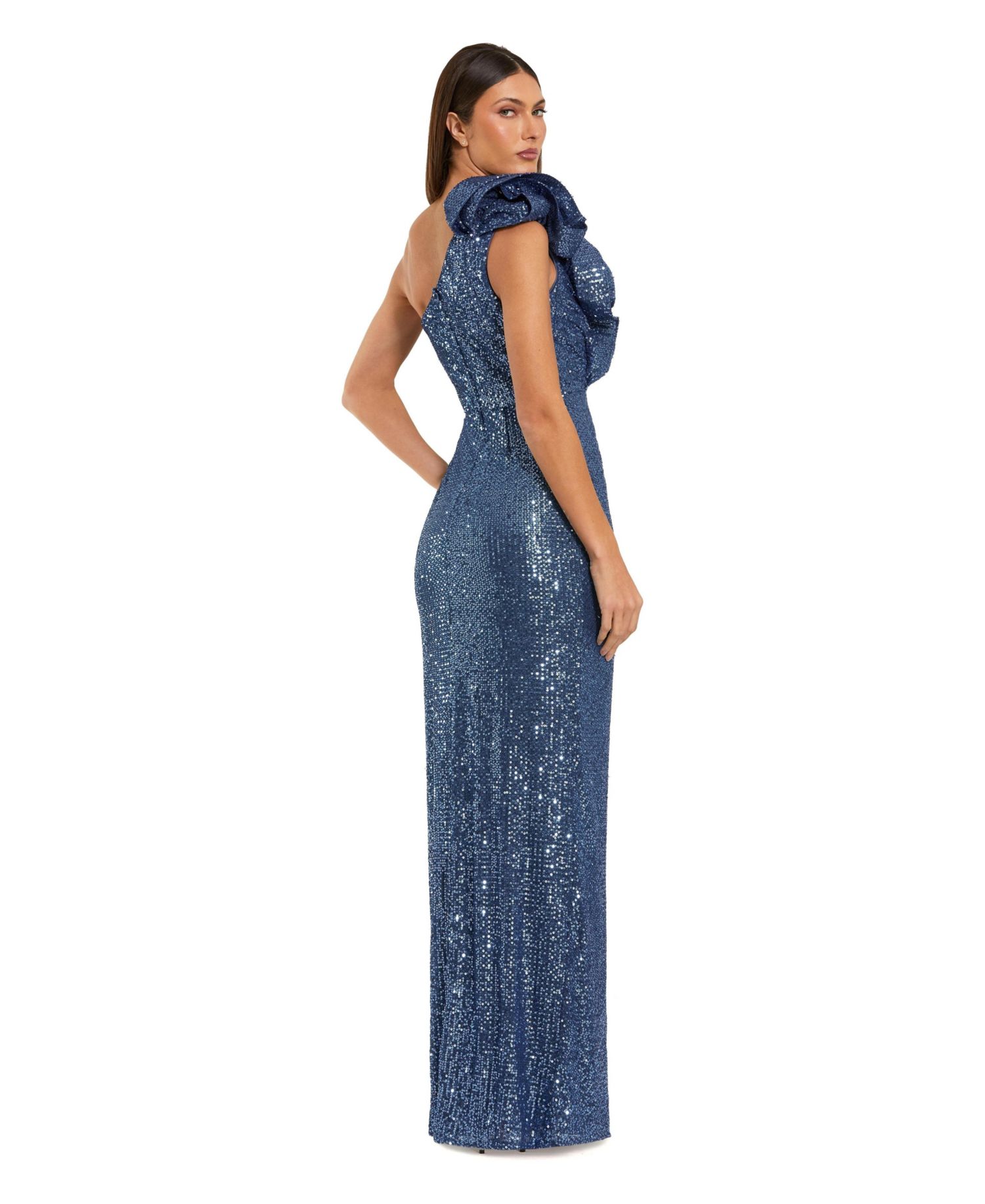 Women's One Shoulder Sequin Ruffle Detail Gown