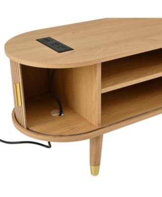 Wooden Oval Fluted TV Stand with Charging Station & Sliding Door (Up to 80
