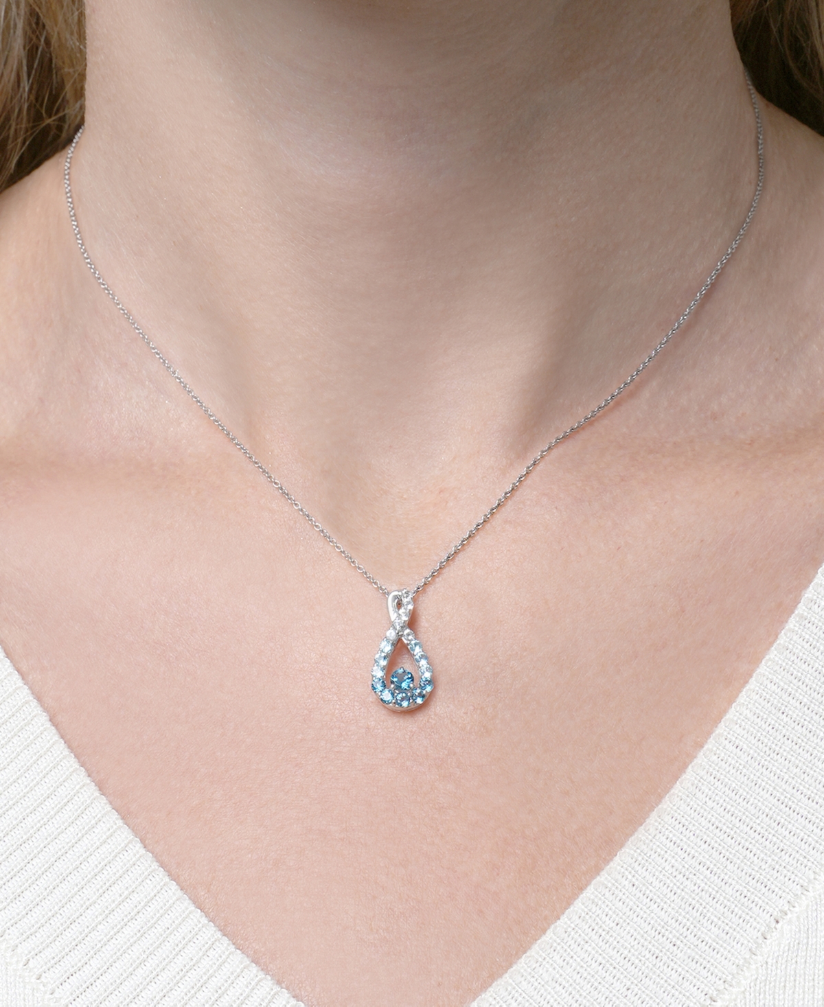 Macy's White Topaz (1/4 ct. t.w.), Blue Topaz (1/3 ct. t.w.) and London Blue Topaz (5/8 ct. t.w.) Infinity Pendant Necklace in Sterling Silver