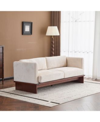 Beige 77" Modern Boucle 3-Seater Sofa with Solid Wood Base