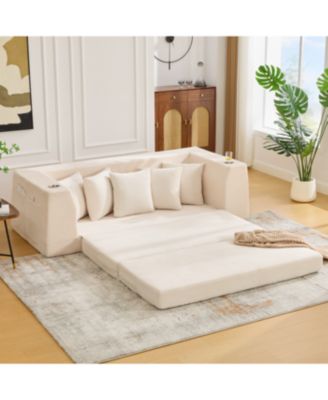 Streamdale Corduroy Convertible Sofa Bed with 5 Pillows, No Assembly, Side Pocket