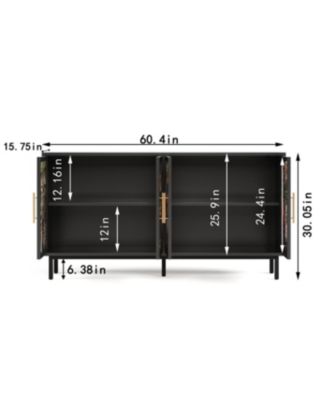 Streamdale 60.3" 4-Door Buffet Cabinet, Glazed Art Storage, Retro Console Table