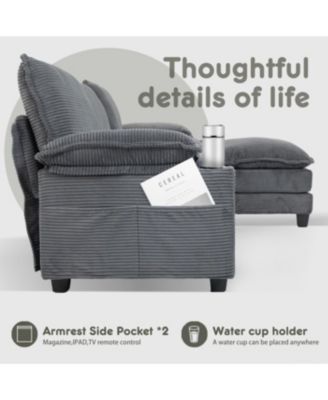 3+1 L-Shaped Corduroy Sofa with Ottoman, Cloud Couch for Living Room.