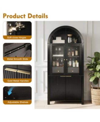 Streamdale 71" Fluted Tall Arched Pantry Cabinet with Adjustable Shelves & Hidden Drawer, Black