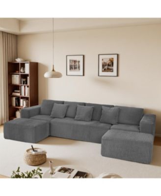 Streamdale Modular U-Shaped 4-Seater Sofa, 132-inch, Reversible Chaise, Gray Corduroy