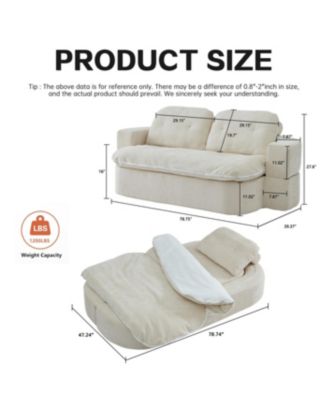 Modern Floor Sofa with 2 Pillows, Convertible Corduroy Sleeper Sofa Bed