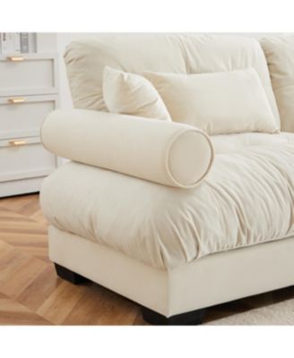  Oversized Modern Velvet Two-Seater Sofa with Ottoman, Cream