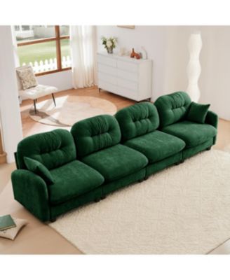 Streamdale Four-Seater Modular Chenille Sectional Couch with Pillows, Green