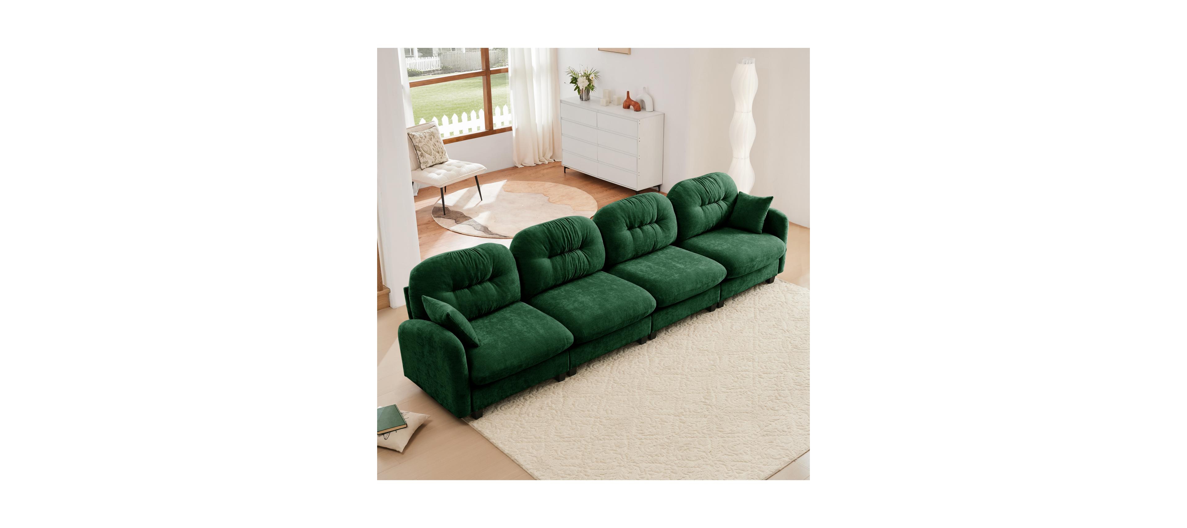 Streamdale Furniture Streamdale Four-Seater Modular Chenille Sectional Couch with Pillows, Green
