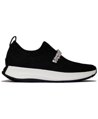 Women's F-Mode Flow Imitation Pearls and Crystal Knit Slip-On Sneakers