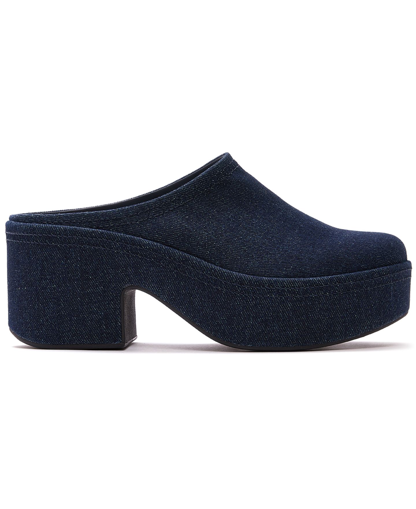 Женские сабо FitFlop Platforms Denim Heeled Slip-On Mules, цвет: Тёмный джинсовый — фото 2