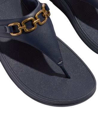 Women's Lulu Square-Chain Leather Toe-Post Wedge Sandals