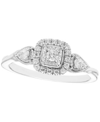 Diamond 3-Stone Halo Ring (1/4 ct. t.w.) in 10k White Gold