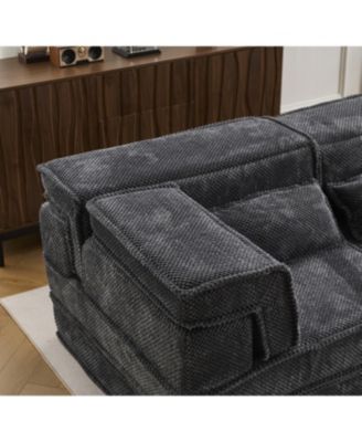 Compression Sofa, Convertible Floor Sofa Bed, Modern Oversized Loveseat, Dark Grey