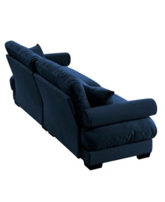 Modern Blue Velvet Two-Seater Sofa with Pillows