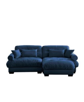 Oversized Modern Velvet Two-Seater Sofa with Ottoman & Pillows, Blue
