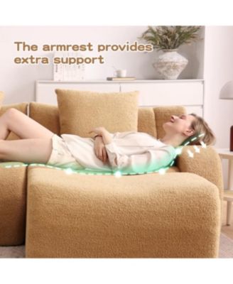 4-Seat Boneless Sofa, Teddy Fabric, No Assembly, Camel