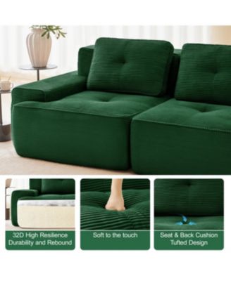 Modern L-Shaped Corduroy Sectional Sofa with Movable Ottoman, Green