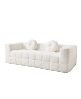 Modern Boneless Couch with Two Throw Pillows, Checkered Fabric Sofa