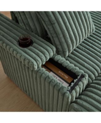 Streamdale 84Inch Corduroy 3-Seater Sofa with Pillows, Ottomans, Storage & Cup Holders