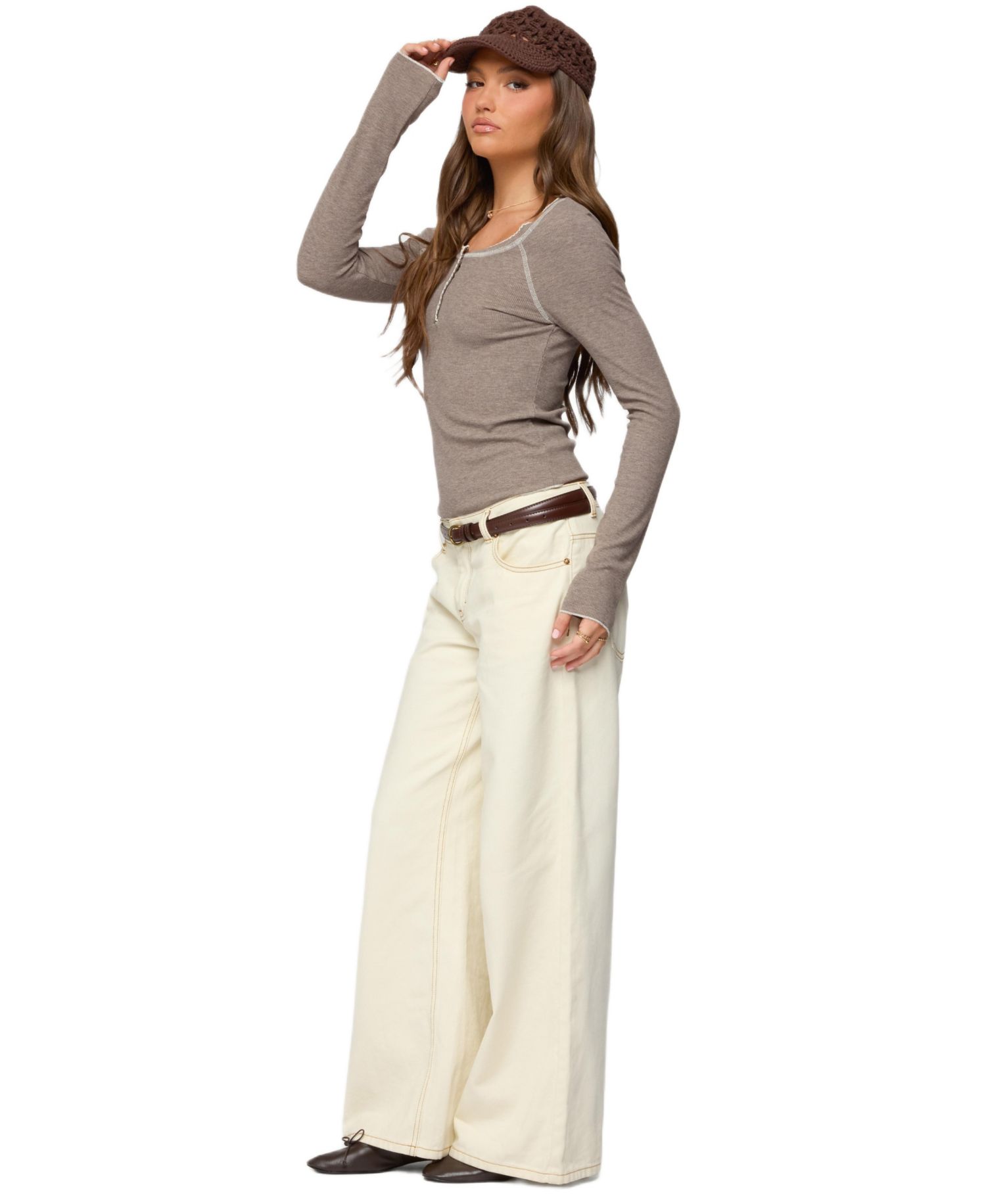 Women's Ensley Contrast Stitch Henley Top