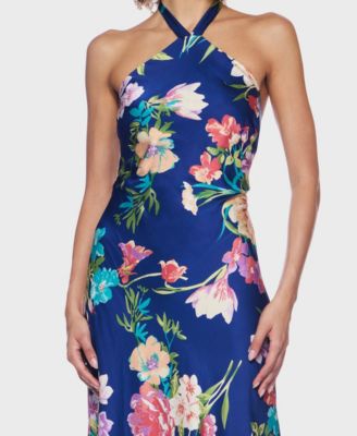 Women's Printed Halter Tie-Back Long Dress