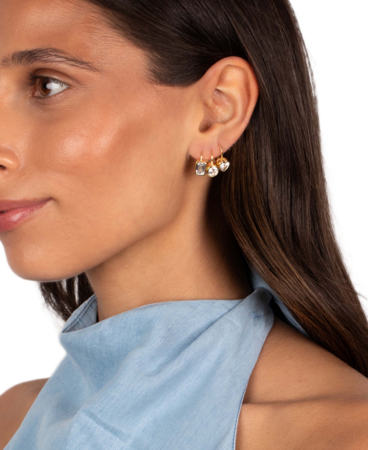 by Adina Eden Cubic Zirconia Gold Plated Bezel Round Baguette Huggie Earrings