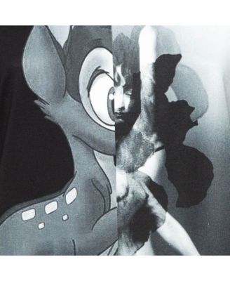 Women's Black Bambi Print Cotton Oversized T-Shirt