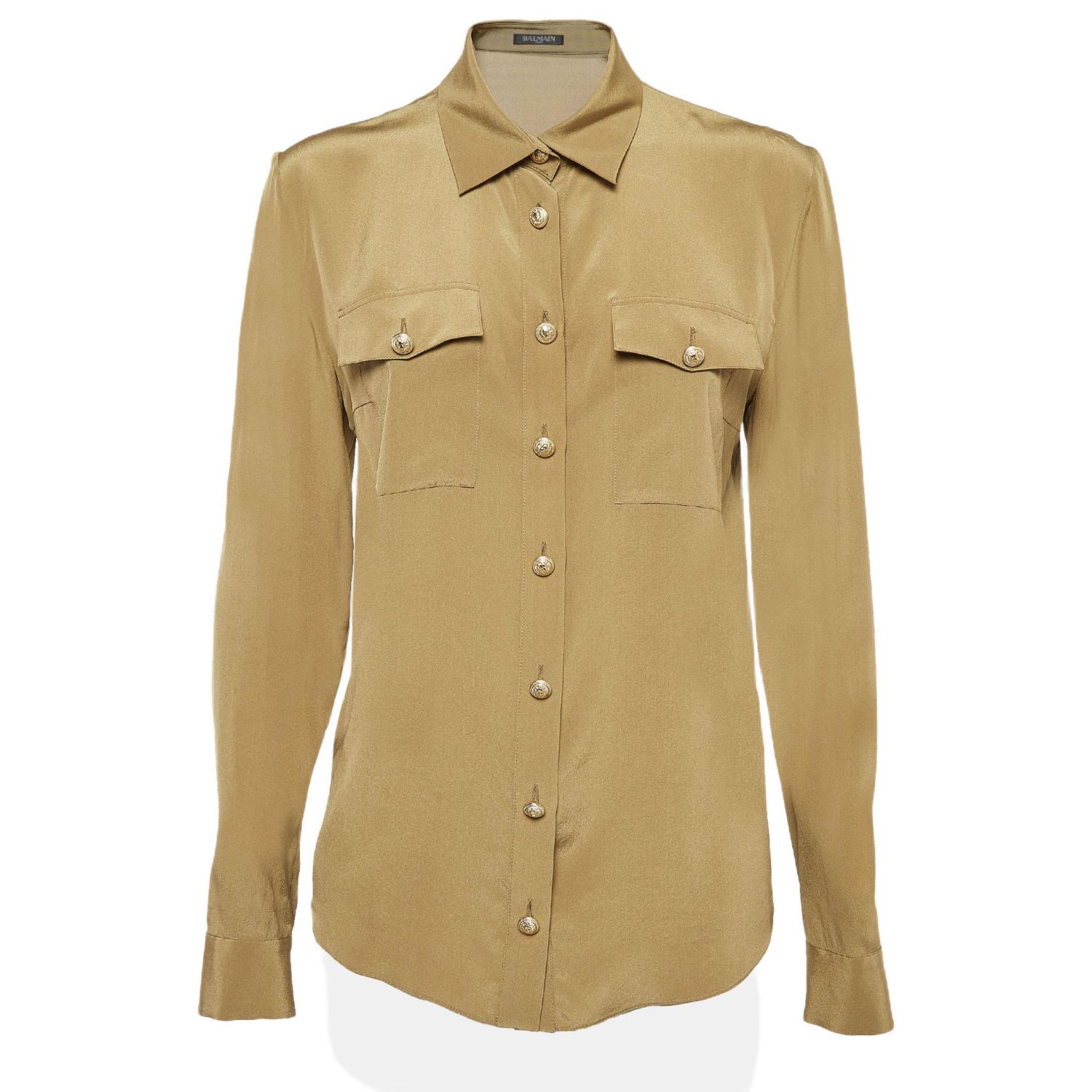 Women's Green Silk Long Sleeve Shirt