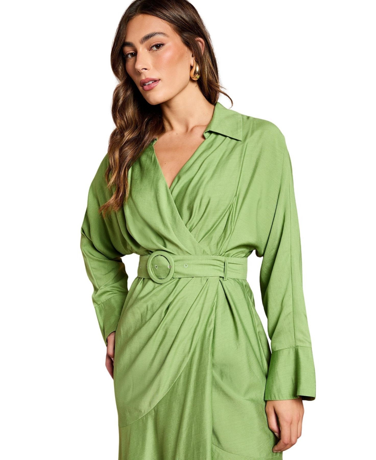 Coast Women's Twill Long Sleeve Wrap Dress With Belt