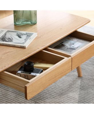 Solid Wood Center Table with Storage Shelf in Natural Finish