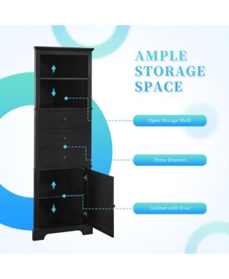 68.9"H Triangle Tall Cabinet with 3 Drawers and Adjustable Shelves for Bathroom/Living Room