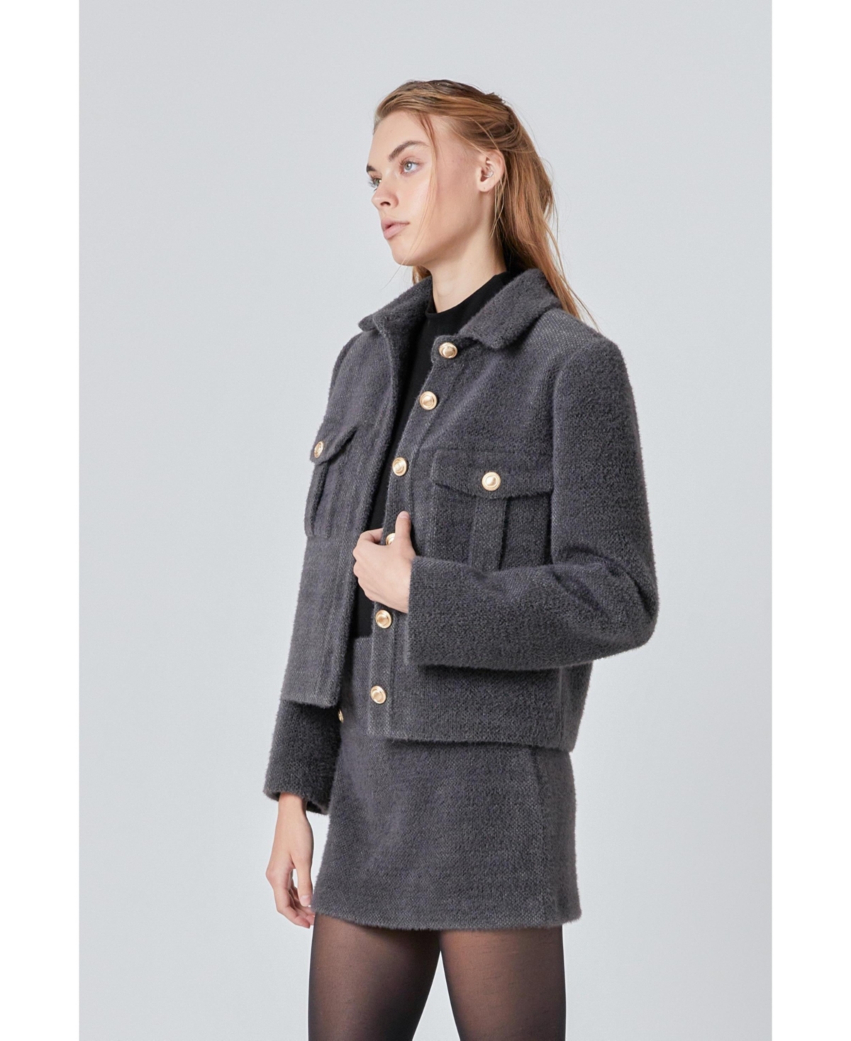 endless rose Women's Soft Brushed Buttoned Jacket