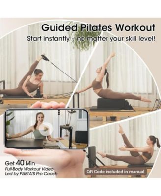 Wooden Foldable Pilates Reformer Machine with Springs, Pilates Machines for Home Use and Studio, Pilates Equipment with Sitting Box