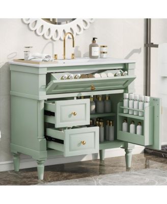 Bathroom Vanity with Ceramic Sink Flip Drawer Adjustable Shelf